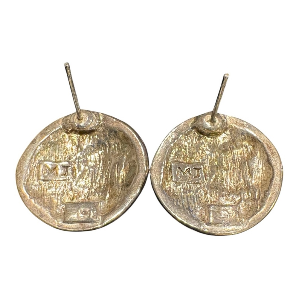 Vintage MJ Signed Silver Metal Sand Dollar 1980's Jewelry Earrings JB8 - Picture 3 of 4